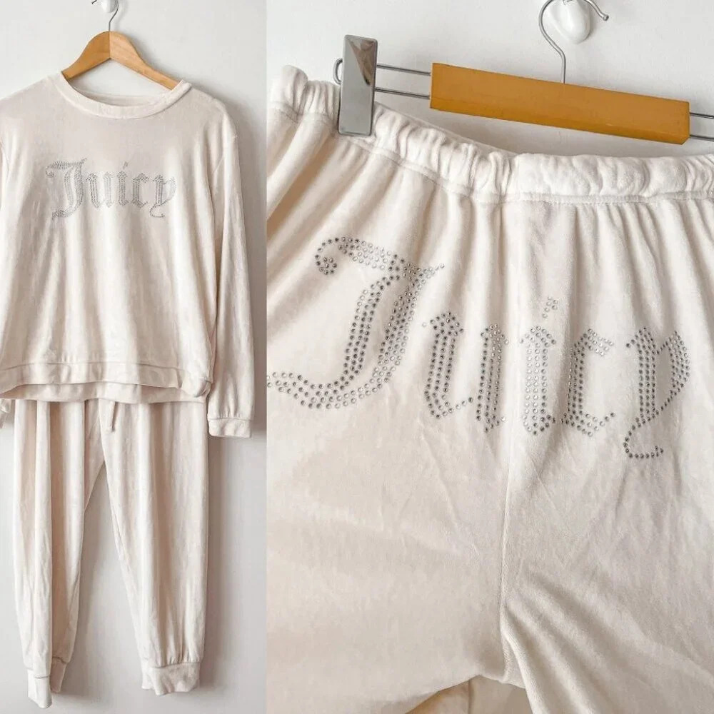 Juicy Couture Velvet Fleece Long Sleeve Shirt and Joggers Lounge Set Size Large
